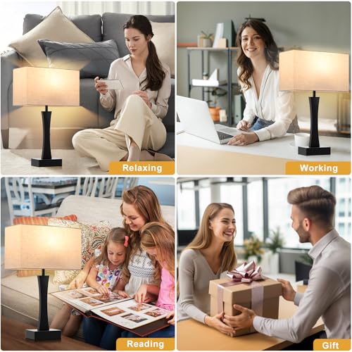 3 Way Dimmable Bedside Lamp Set of 2 with USB Ports C63781