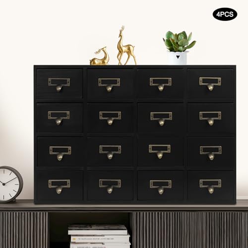 Vintage 16-Drawer Wooden Desktop Organizer with Iron Label Holders N538