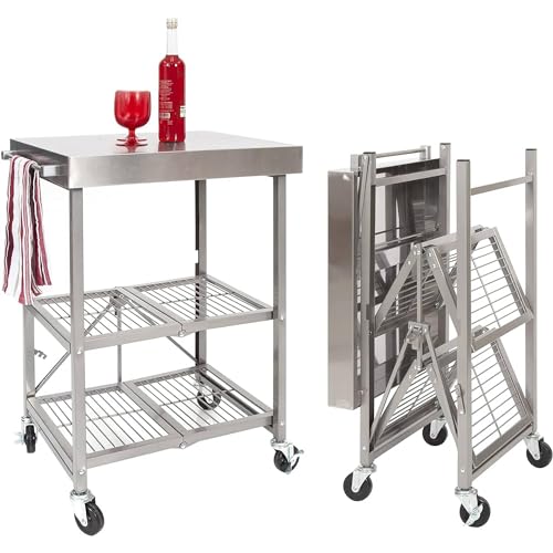 Origami Folding Kitchen Cart on Wheels, 3-Tier Rolling Cart Z2164