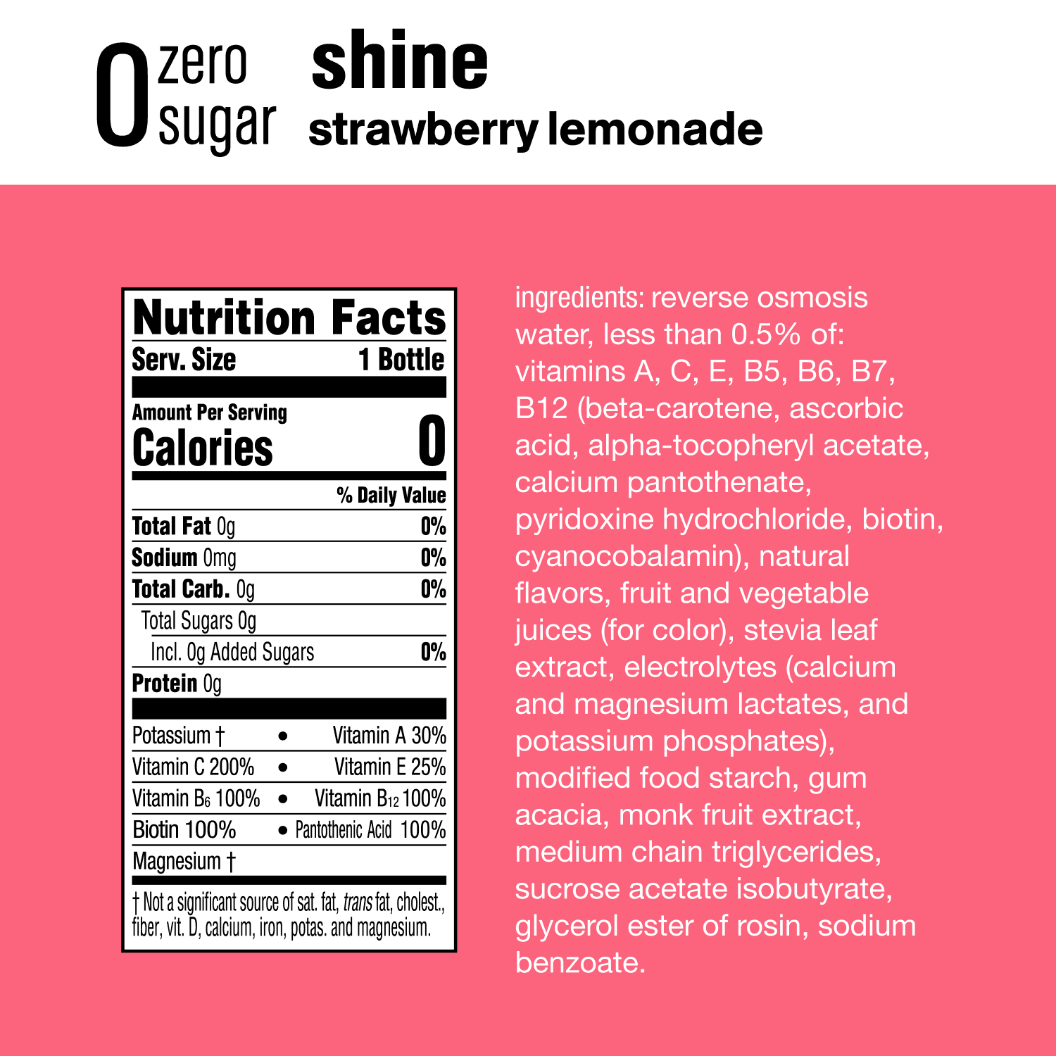 Vitaminwater Zero Sugar Shine Electrolyte Enhanced Water, Strawberry Lemonade, 20 fl oz, 12 Pack V746