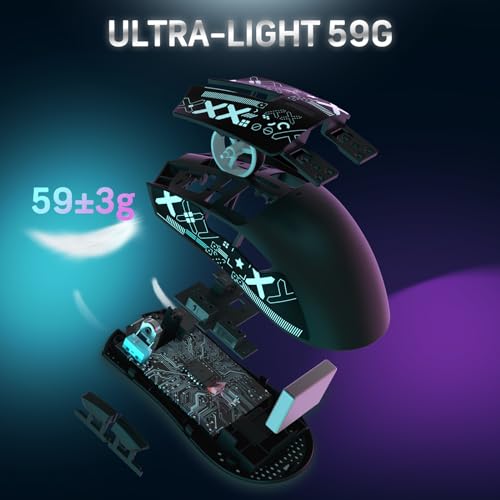 Attack Shark X11 59g Superlight Wireless Gaming Mouse with RGB Charging Dock, Black W869