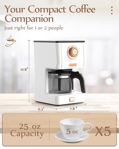 Amaste Drip Coffee Maker, 25 Oz Glass Pot, Retro Style with Reusable Filter Y974