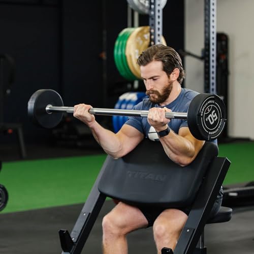 Titan Fitness Rubber Curl Fixed Barbells, Pre-Loaded Weight Bar Y406