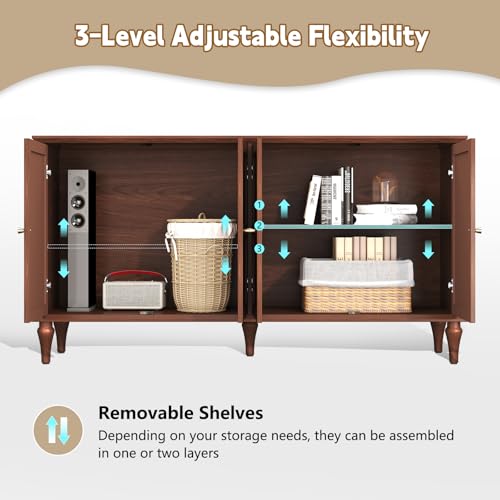 ARTPOWER Sideboard Buffet Cabinet with Storage, 58'' Mid-Century Modern, Brown M393886