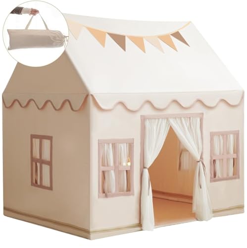 Kids Tent Playhouse with Star Lights, Flags and Tote Bags, Washable Teepee for Boys & Girls V1120