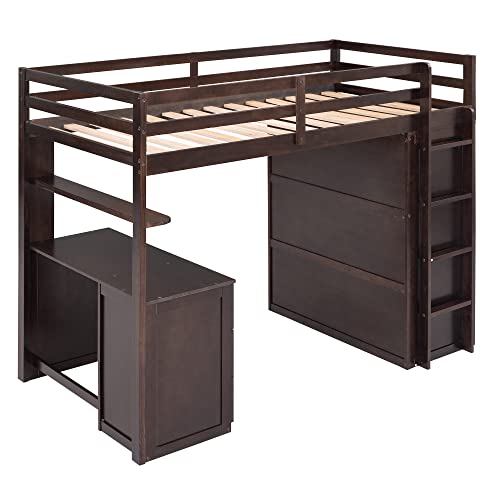 Harper & Bright Designs Full Loft Bed with Desk, Wardrobe, Solid Wood N868457