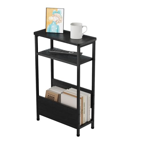 7.1" Narrow 3-Tier Side Table with Magazine Holder, Faux White Marble R580691