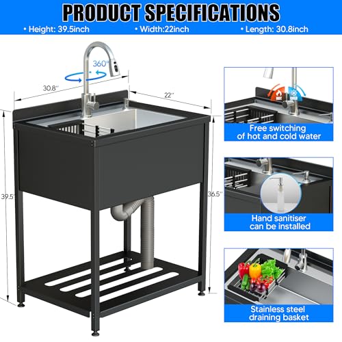 Stainless Steel Utility Sink with Faucet and Drain Kit I168