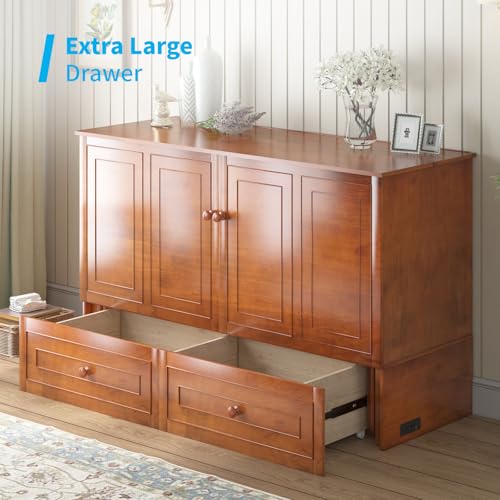 Mjkone Murphy Bed Cabinet Queen Size with USB Charging Station & Storage Drawers, White U176463