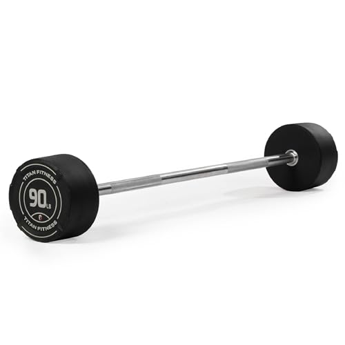 Titan Fitness Rubber Curl Fixed Barbells, Pre-Loaded Weight Bar Y406