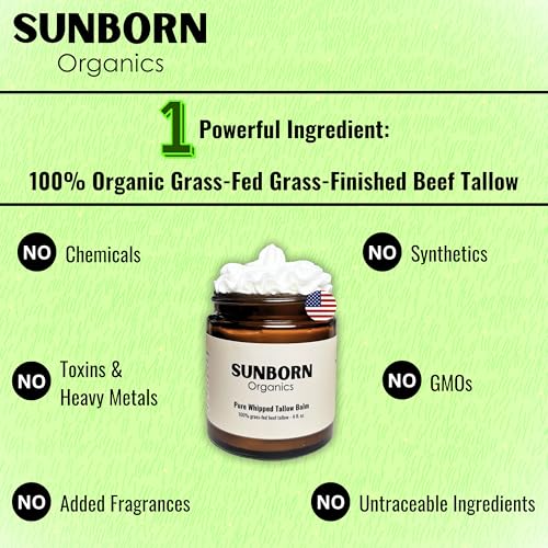 Pure Whipped Tallow Balm Unscented, Organic Grass-Fed Beef Tallow for Skin N669878