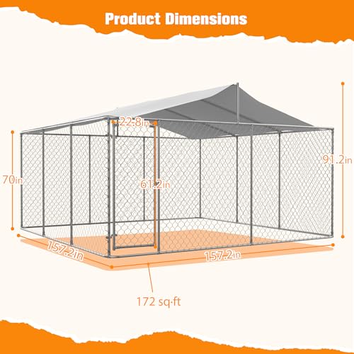Large Outdoor Dog Kennel Heavy Duty Galvanized Steel with Waterproof Cover V616855