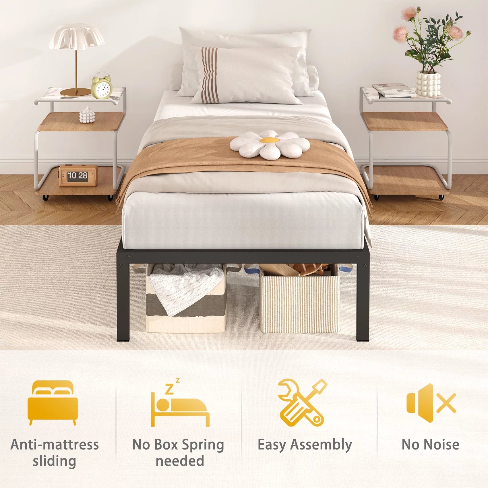 Mr IRONSTONE Heavy Duty Twin Metal Platform Bed Frame with 14 Inch Storage, Black Y447