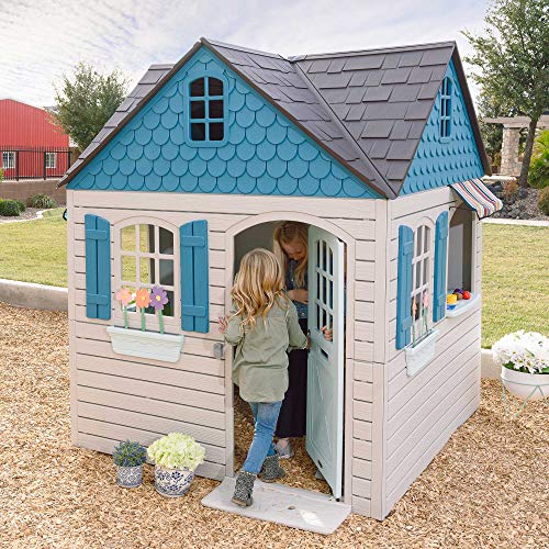 Lifetime Heavy Duty Plastic Outdoor Playhouse, 6x6x7 ft, Beige & Blue L20755