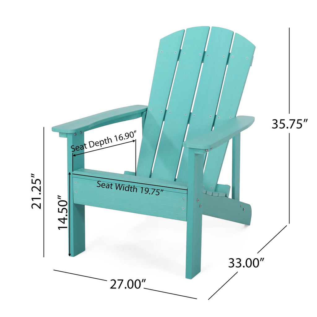 Noble House Culver Faux Wood Slat-Backed Adirondack Chair, Teal, Set of 2 P6416