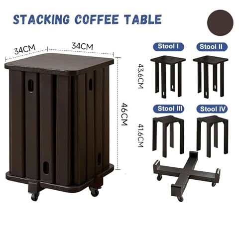 Stackable Stools Set of 4 Round Wooden Nesting Tables for Living Room C8777