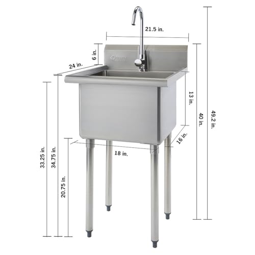 TRINITY THA-0307 Stainless Steel Freestanding Utility Sink with Chrome Faucet Y769640