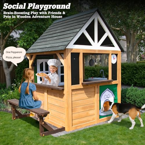Kids Playhouse Outdoor Wooden Playset for Kids Ages 3-8, Gray N122654