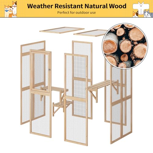 COZIWOW Catio Outdoor Cat Enclosure with Window Access, Wooden Kitty Cage, White T1021