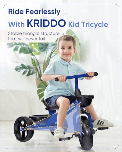KRIDDO Kids Tricycle for Toddlers Age 2-5 Years, Blue P72011