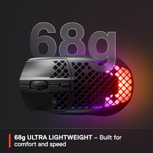 SteelSeries Aerox 3 Wireless Holey RGB Gaming Mouse, Ultra-lightweight, Onyx O713
