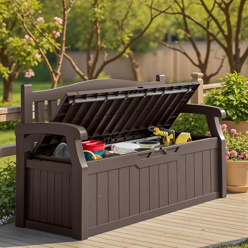 Homall 75 Gallon Outdoor Storage Bench Lockable Deck Box Waterproof UV Resistant Grey D354316