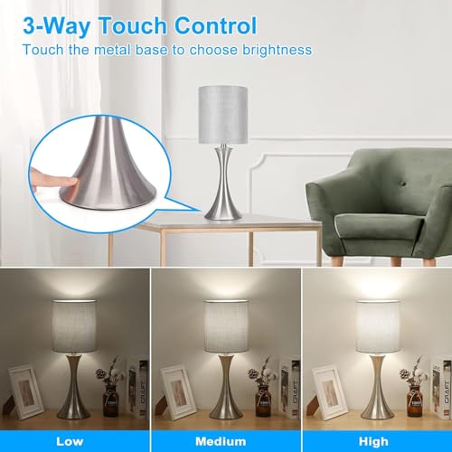 Dimmable Bedside Lamp with Touch Control, Beige Shade, LED Bulb Included S148