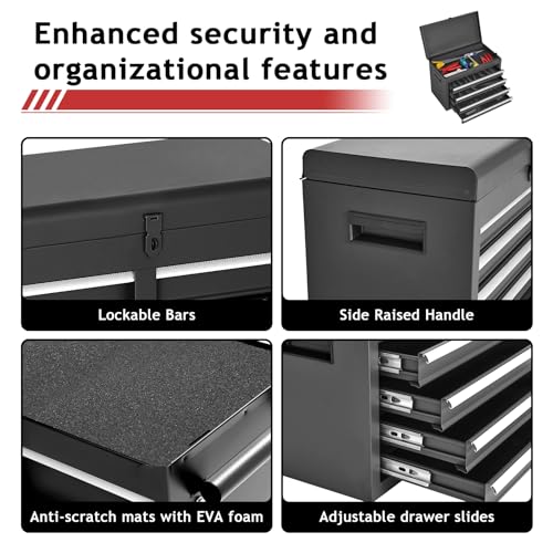 5-Drawer Rolling Tool Chest Storage Cabinet with Detachable Top Tool Box, Black R11137