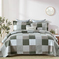 Quilts Queen Size, 100% Cotton Queen Quilt, Farmhouse Navy Blue Grey Plaid Queen Quilt Bedding Set, Reversible Lightweight Bedspread Queen Size, 3 Pieces