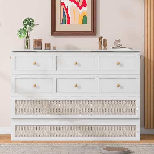 Ball & Cast Queen Size Solid Pine Murphy Bed with Charging Station, White + Walnut P2075