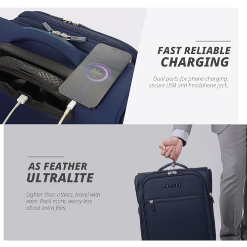 Verage Under Seat Luggage with Wheels, Softside Spinner Carry On, Navy 14-Inch A51804