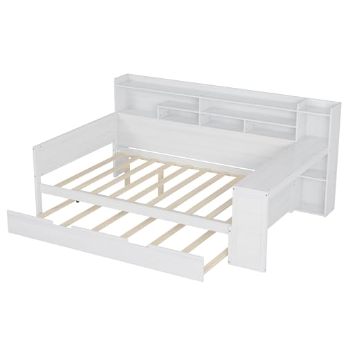 Bellemave Twin Corner Bed Frame with Storage Shelves and Desk, Gray L74206