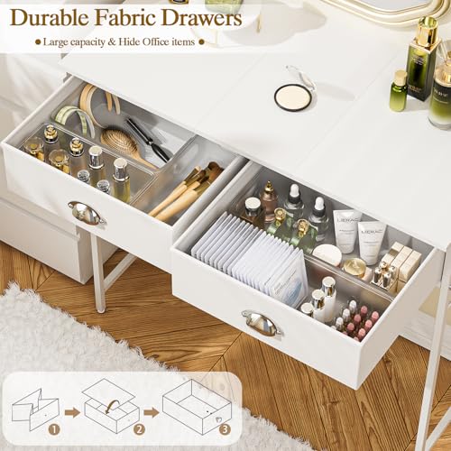 White Vanity Desk with Drawers for Kids Bedroom, 31.5 Inch J2831