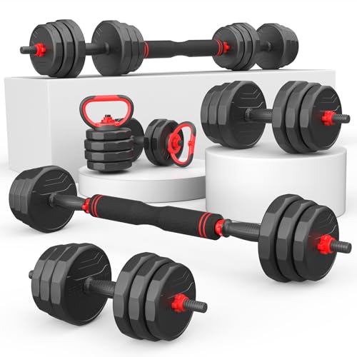 Adjustable Dumbbells 2-in-1 Set with Barbell & Kettlebell, 20-90lbs for Home Gym N35170