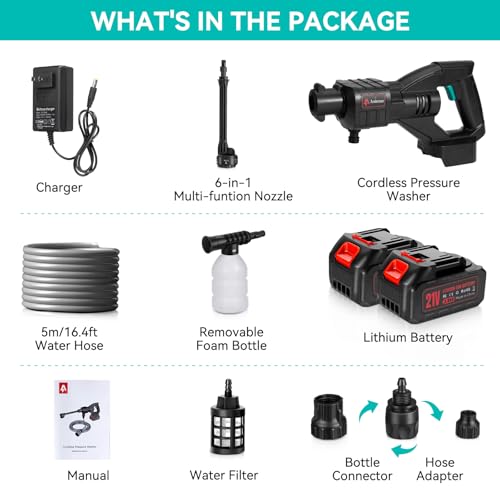 Cordless Pressure Washer 800PSI 1.5GPM with 6-in-1 Nozzle Y623372