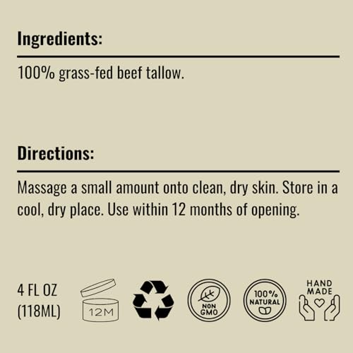 Pure Whipped Tallow Balm Unscented, Organic Grass-Fed Beef Tallow for Skin N669878