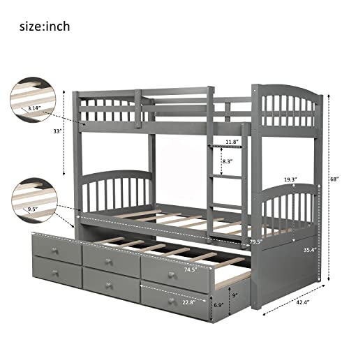 Harper & Bright Designs Twin Over Twin Bunk Bed with Storage Drawers, Solid Wood, Espresso P440327