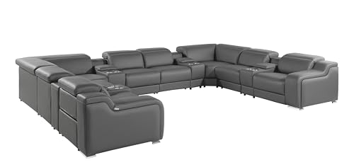 Ibero 12-Piece Italian Leather Sectional Sofa Set with 4 Recliners, Light Gray E5124