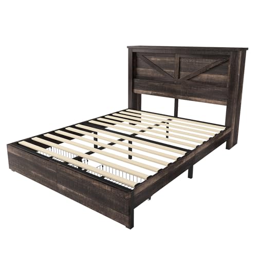 AMERLIFE King Bed Frame with Bookcase Headboard and Charging Station V4787