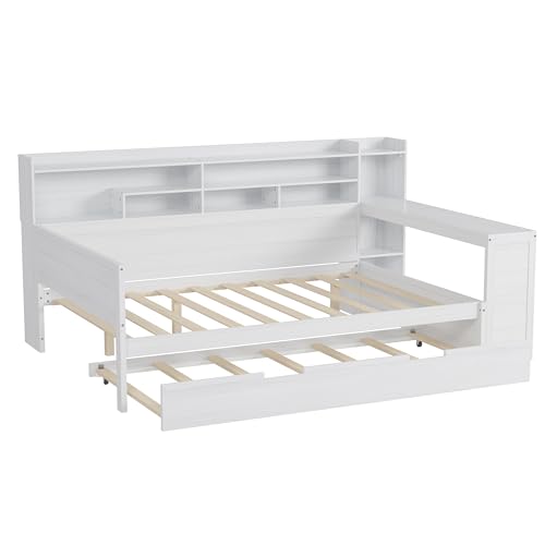 Bellemave Twin Corner Bed Frame with Storage Shelves and Desk, Gray L74206