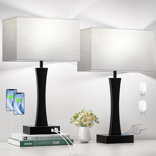 3 Way Dimmable Bedside Lamp Set of 2 with USB Ports C63781