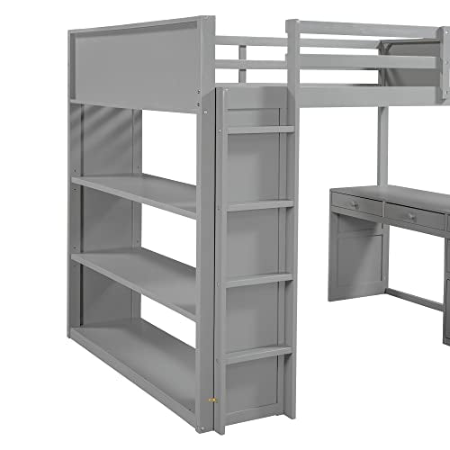 Harper & Bright Designs Full Size Loft Bed with Wardrobe and Desk, Solid Wood, White R4710