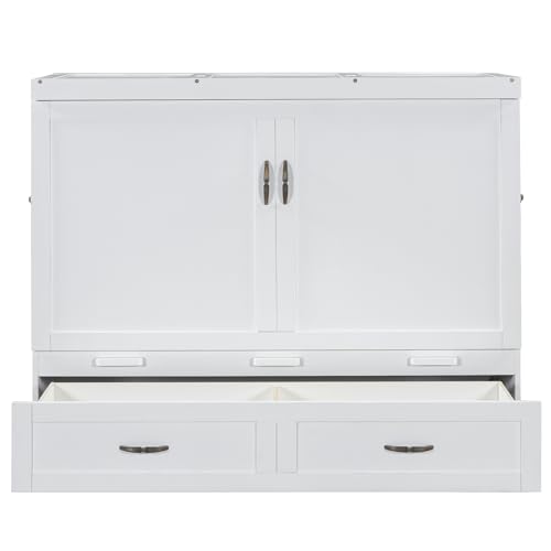Harper & Bright Designs Queen Murphy Bed Cabinet with USB Charging Station, White D9669