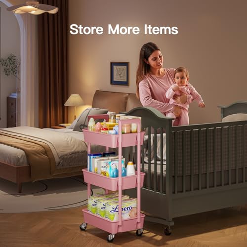 Pipishell 3 Tier Rolling Cart Organizer with Lockable Wheels, White K43271