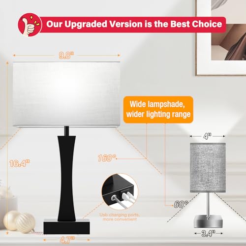 3 Way Dimmable Bedside Lamp Set of 2 with USB Ports C63781