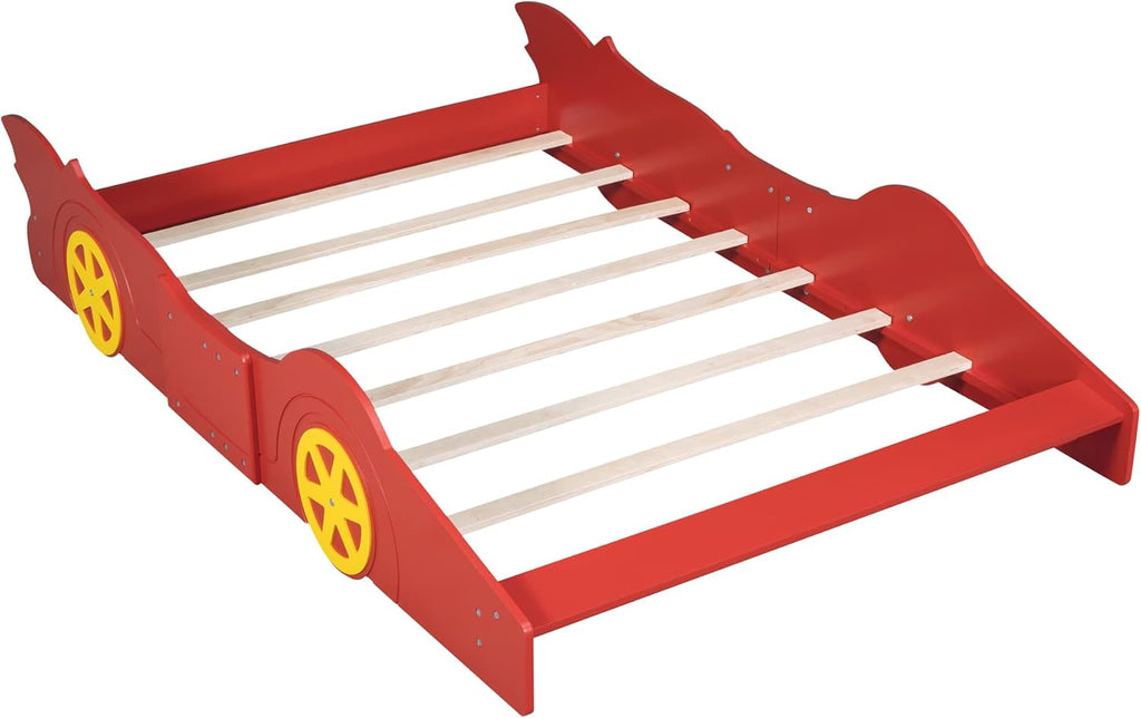 Full Size Red Wooden Race Car Platform Bed for Kids W34286