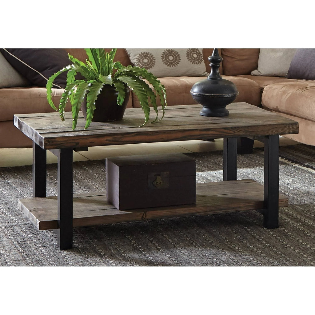Pomona 42" Metal and Wood Coffee Table, Rustic Natural S535