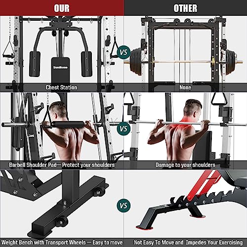 SunHome Smith Machine 2000LBS Power Cage Squat Rack with Cable Crossover X213278