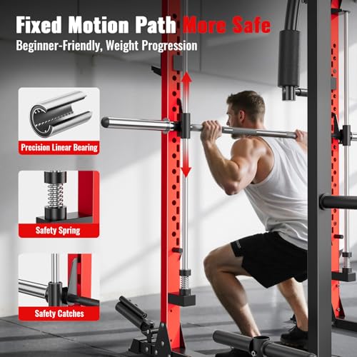 ARMAC Smith Machine Multi-Functional Power Cage for Home Gym with LAT Pull-Down W77327