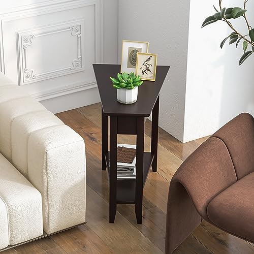 Giantex Wedge End Table with Storage Shelf, Solid Wood Legs, Espresso W87090